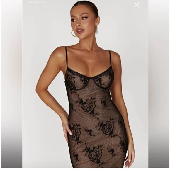 MESHKI Venice embroidered mesh midi dresss - Picture 6 of 8